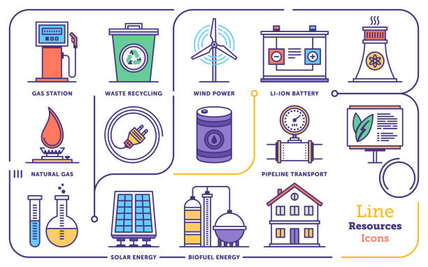 Line icon set vector illustrations of renewable energy management and comparing cheap electricity prices.